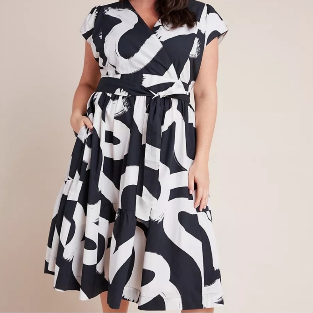 EUC Maeve for Anthropologie Black and White Midi Dress: 18W